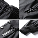 Cargohose Herren Einfarbig Schwarz Lose Lässig Jogger Tasche Elastischer Bund Knöchellange Hose Techwear