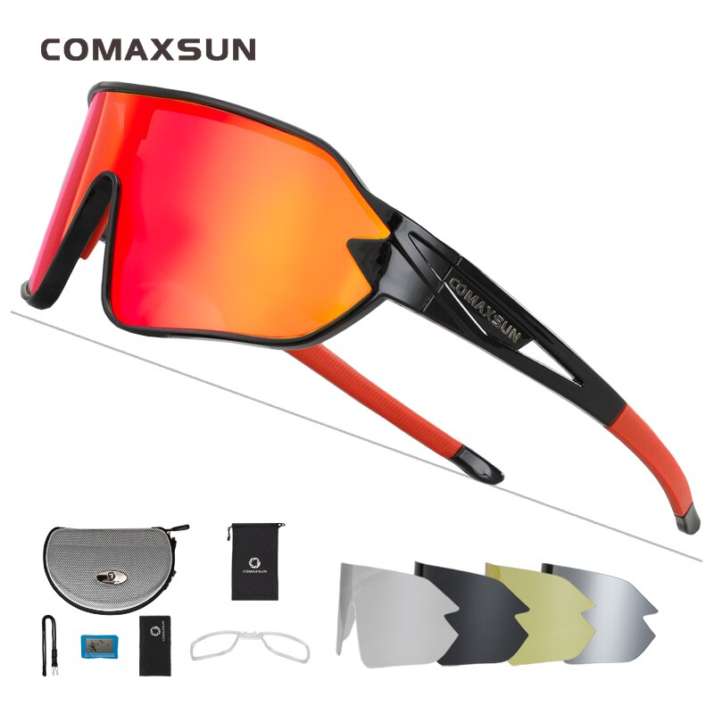 COMAXSUN Polarisierte Fahrradbrille 5 Linsen MTB Rennrad Sport Spiegel Sonnenbrille Reitbrille Anti-UV400 Fahrradbrille