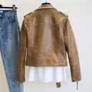 New Women Leather Coat Spring Autumn Long Sleeved With Belt Faux Leather Jacket Female Punk Outwear Ladies Biker Moto Outwear