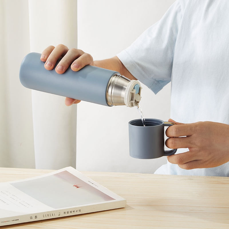 Termo de lujo de 500ml, botella de agua caliente, frasco de vacío de diseño Simple, vaso de acero inoxidable 304 con tapa, taza de café de viaje