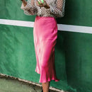 Faldas ajustadas de satén rosa para mujer, falda de tubo ajustada amarilla 2021, ropa suave elegante para fiesta para niñas, Faldas Jupe Femme