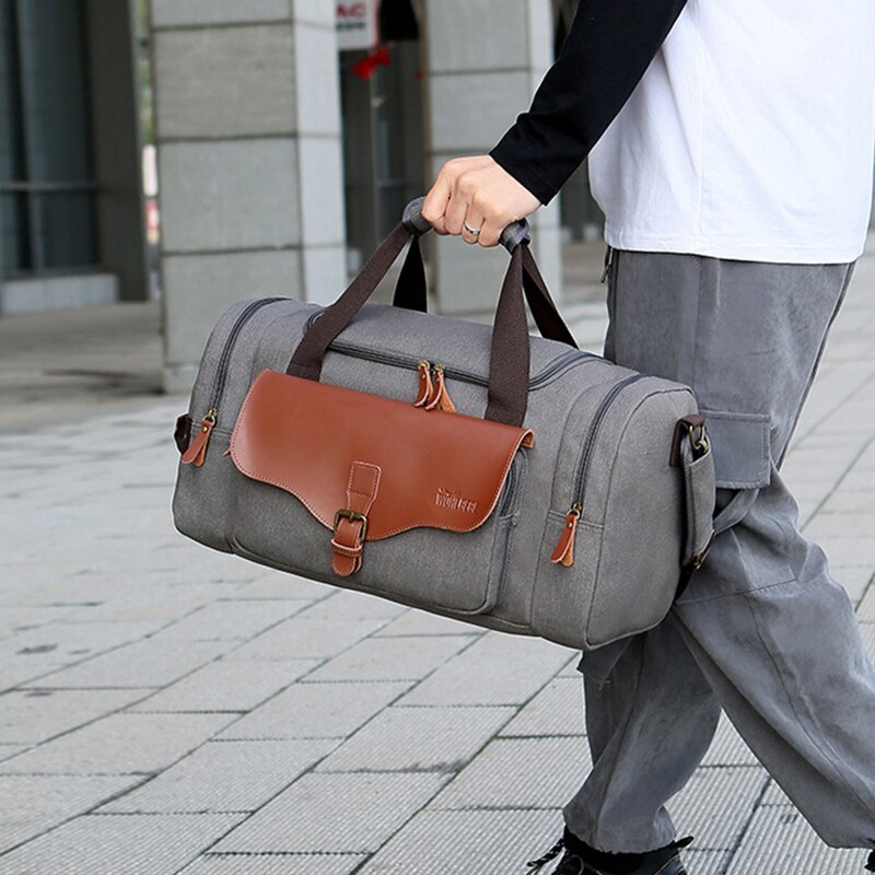 Herren Reisetasche Canvas PU-Leder Handtaschen für Geschäftsreisen Große Kapazität Umhängetaschen Männliche Duffle Bag Fitness Taschen XA72M
