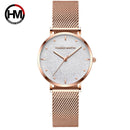 Relojes de mujer, nuevas estrellas Flash, acero inoxidable, malla de oro rosa, relojes de pulsera impermeables de cuarzo simples e informales únicos, gran oferta