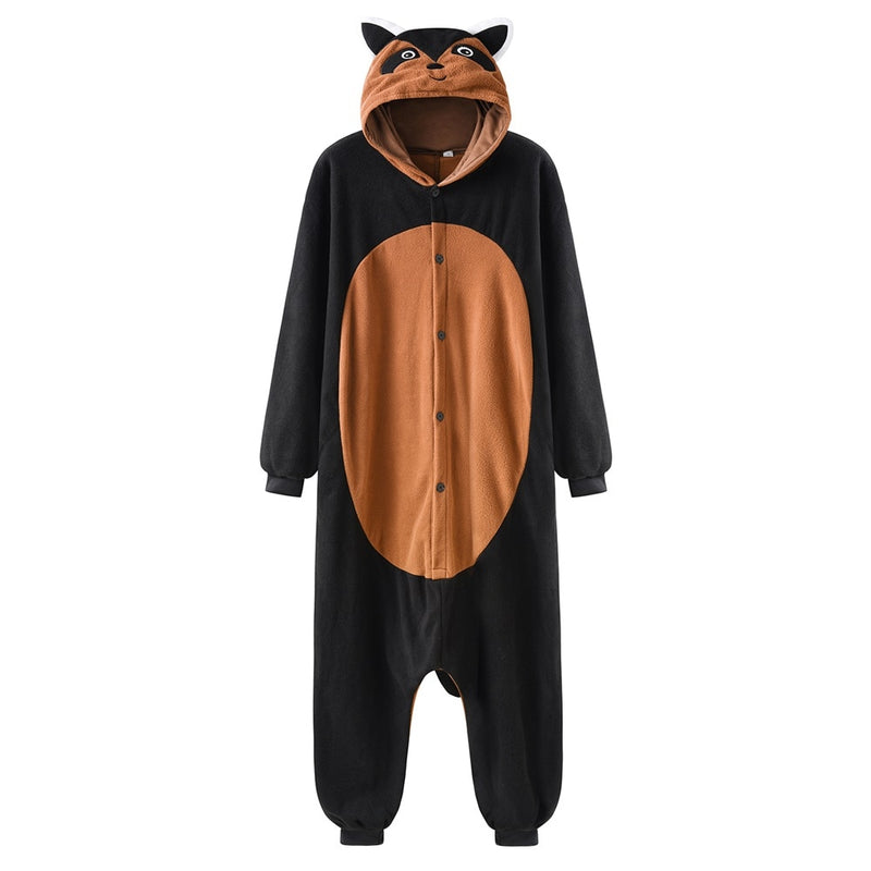 Mapache Onesies Mujeres Pijama Animal Kigurumis Lindo Cálido Monos de Invierno Traje de Halloween Polar Adulto Unisex