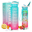 ZOMAKE 32 Unzen motivierende Wasserflasche mit Zeitmarkierung, auslaufsichere Sportwasserflasche BPA-frei, Fruchtwasserflasche Sport 1 Liter