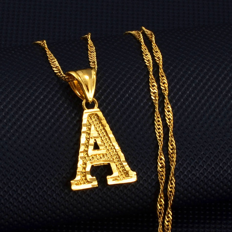 Collares con letras pequeñas Anniyo AZ para mujer/niña, colgante con inicial de Color dorado, cadena fina, joyería con letras en inglés, regalo del alfabeto