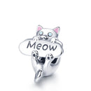 WOSTU Cute Cat Charms 925 Sterling Silver Animal Pussy Zirconia Beads Fit Original Bracelet Pendant DIY Necklace Jewelry