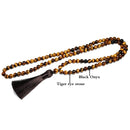 Natürlicher Grad A 8mm Tigerauge Stein und schwarze helle Onyxperlen Halskette108 Perle Mala Schmuck Buddha Gebetsarmband Damen Herren