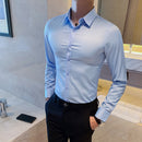 40kg-75kg Kleine asiatische Größe Fashion New Herrenhemd Korea Styles Langarm Slim Fit Gelb Grün Weiß Casual Social Shirts