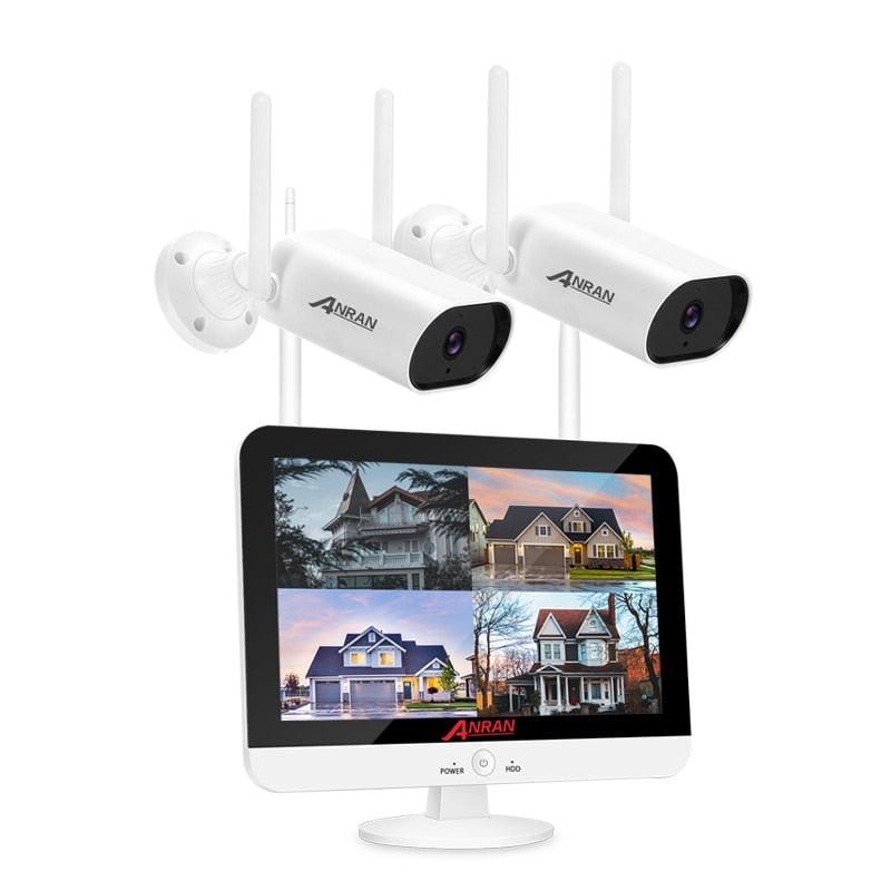 ANRAN Videoüberwachungskit 3MP Audioaufzeichnung CCTV-System Drahtloses Überwachungskamerasystem 13-Zoll-Monitor NVR Wasserdicht
