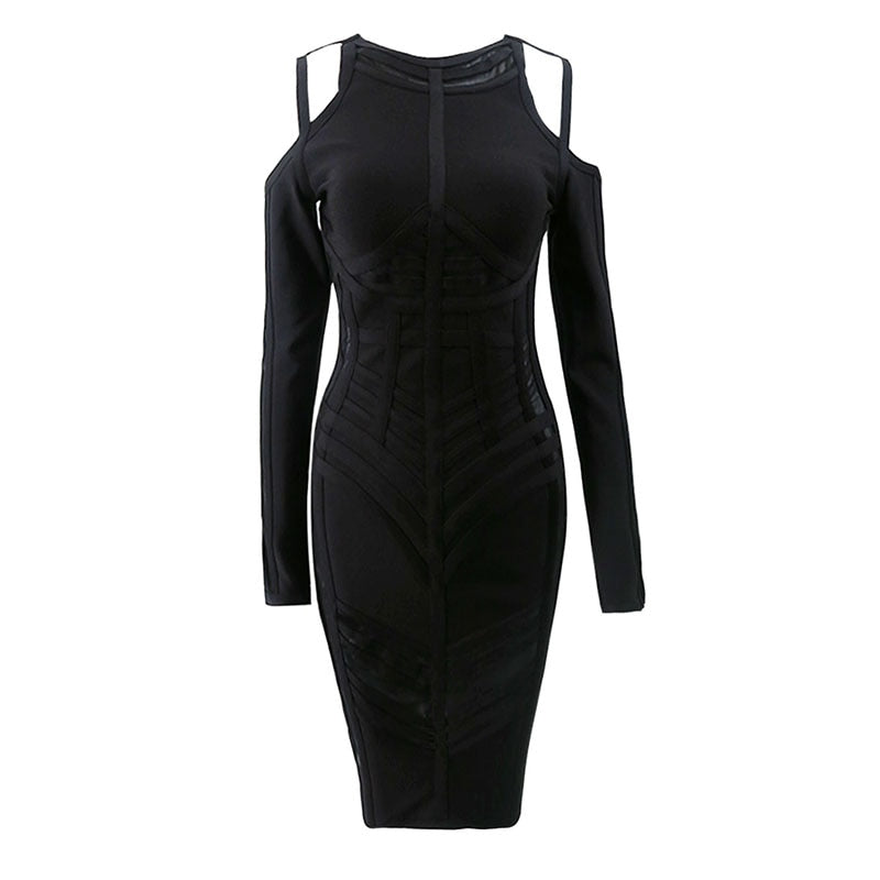 2021 Autumn New Sexy Women'S Bandage Dress Long-Sleeved Mesh Stitching Bodycon Dress Club Celebrity Evening Party Vestidos