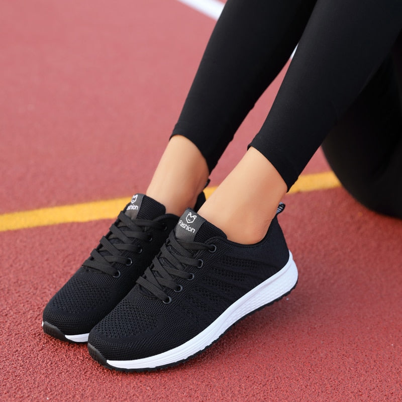ZHENZU, zapatos deportivos negros con cordones a la moda para mujer, zapatillas deportivas ligeras planas para tenis, zapatillas para correr para mujer, gimnasio al aire libre
