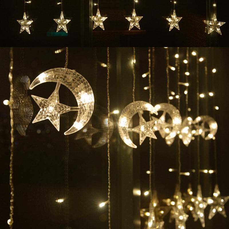 Eid Mubarak Star Moon Led Vorhang Garland String Lights Ramadan Dekoration Islam Muslim Party Decor Eid Al Adha Geschenke Eid Lights