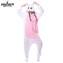 6 Modelle Kaninchen Strampler Niedlich Kigurumis Rosa Weiß Polar Fleece Tier Pyjama Häschen Anzug Karneval Urlaub Outfit Winter Nachtwäsche
