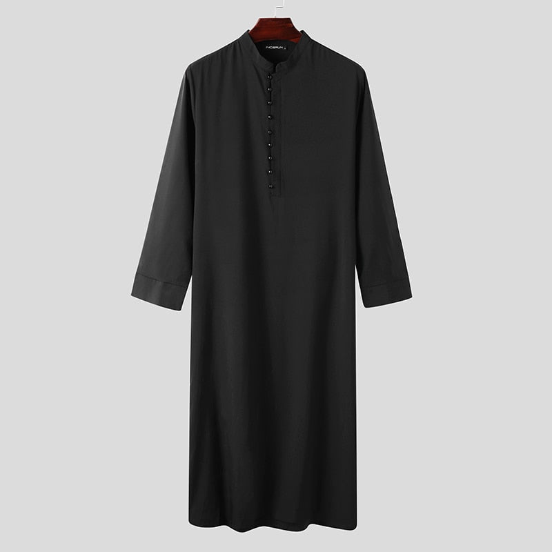 Muslim Men Jubba Thobe Long Sleeve Solid Color Breathable Robes 2022 Stand Collar Islamic Arabic Kaftan Men Abaya S-5XL INCERUN