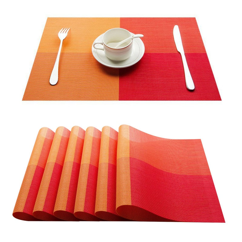 PVC-Bettwäsche-Tischsets für Tischset, kariertes Tischset, Tischset, Serviette in Küchenzubehör, Tasse, Weinmatte, Untersetzer, Orange, Grün