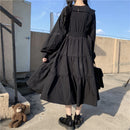 YBYR Japanisches Harajuku-Frauen-Schwarz-Midi-Kleid im gotischen Stil mit Hosenträgern, Verbandkleid, Vintage-Rüschen, langes Baggy-Cosplay-Kostüm