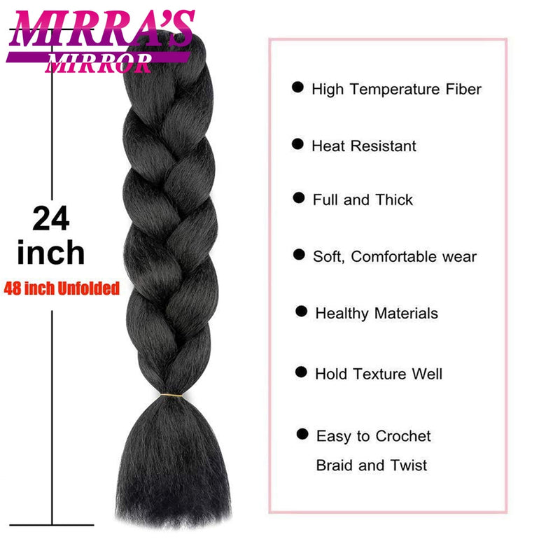 24 Zoll Jumbo Braids Synthetisches Haar für Box Braid Ombre Braiding Hair Extensions Three Tone Schwarz Braun Blau Pink Mirra's Mirror