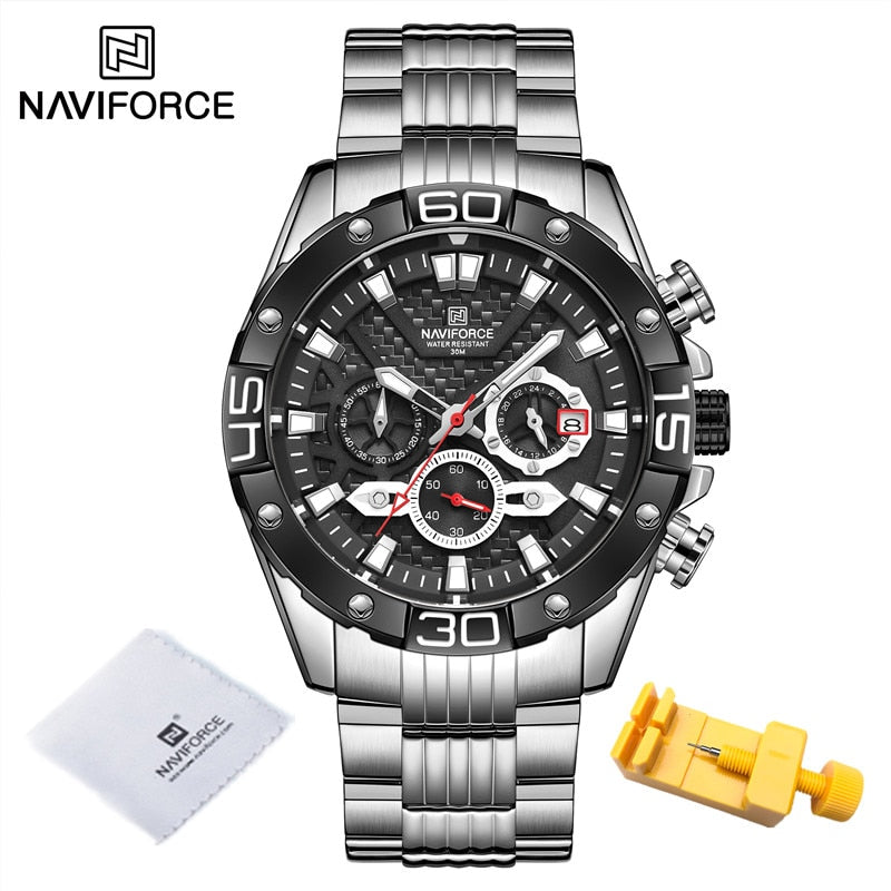 NAVIFORCE Modeuhren für Herren Luxus Original Classic Quarzuhr Analog Chronograph Sport Wasserdicht Stahlband Armbanduhr