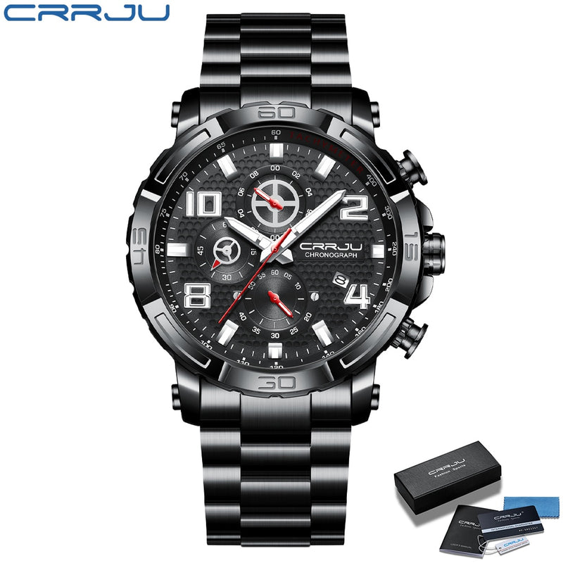 CRRJU Herrenuhren Großes Zifferblatt Wasserdicht Edelstahl mit LeuchtzeigernDatum Sport Chronograph Uhren Relogio Masculino