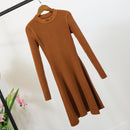 Vestido de suéter de manga larga para mujer, vestido informal de Otoño Invierno con dobladillo Irregular para mujer, minivestidos cortos de punto con cuello redondo y línea A para mujer