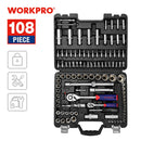 WORKPRO 108-teiliges Auto-Reparatur-Werkzeug-Set, Auto-Reparatur-Werkzeug-Kits, Steckschlüssel-Set, Bit-Set, Ratschenschlüssel