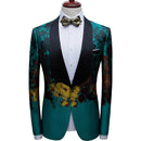 Chaqueta de vestir verde con estampado Floral de lujo para hombre, chal con un botón, solapa, traje de esmoquin para hombre, chaqueta, traje de fiesta de boda para cena