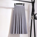 TIGENA Koreanische Schule Strick Midirock Damenmode 2021 Herbst Winter Casual Knielangen Hohe Taille Faltenrock Weiblich Grün