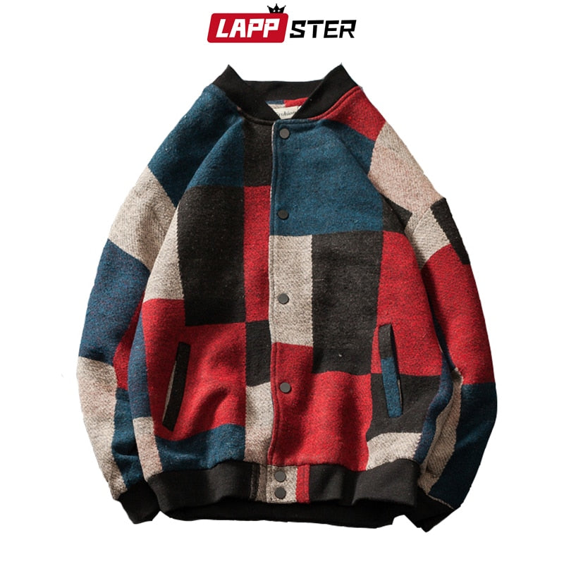 LAPPSTER Herbst Männer Harajuku Plaid Bomberjacken 2022 Mens Japanese Streetwear Windbreaker Korean Fashions Baseball Jacken