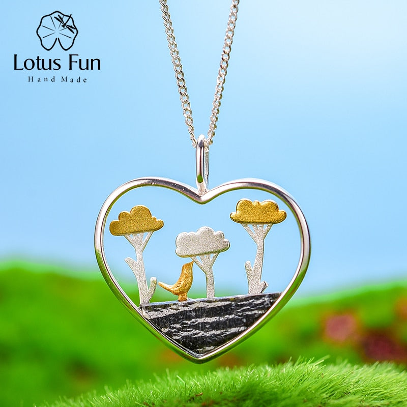 Lotus Fun Real 925 Sterling Silver Natural Creative Handmade Fine Jewelry Planting Trees of Clouds Pendant without Necklace