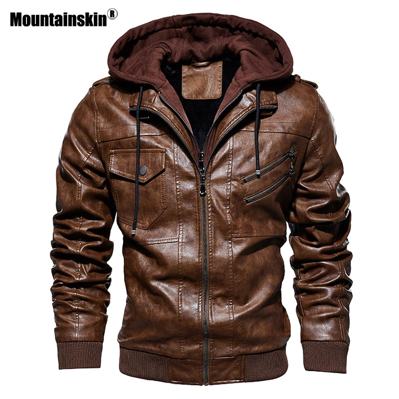 Mountainskin, novedad de 2021, chaquetas de cuero con capucha para hombre, chaqueta informal de otoño para motocicleta, chaqueta de PU, abrigos de cuero para motorista, ropa de marca SA744