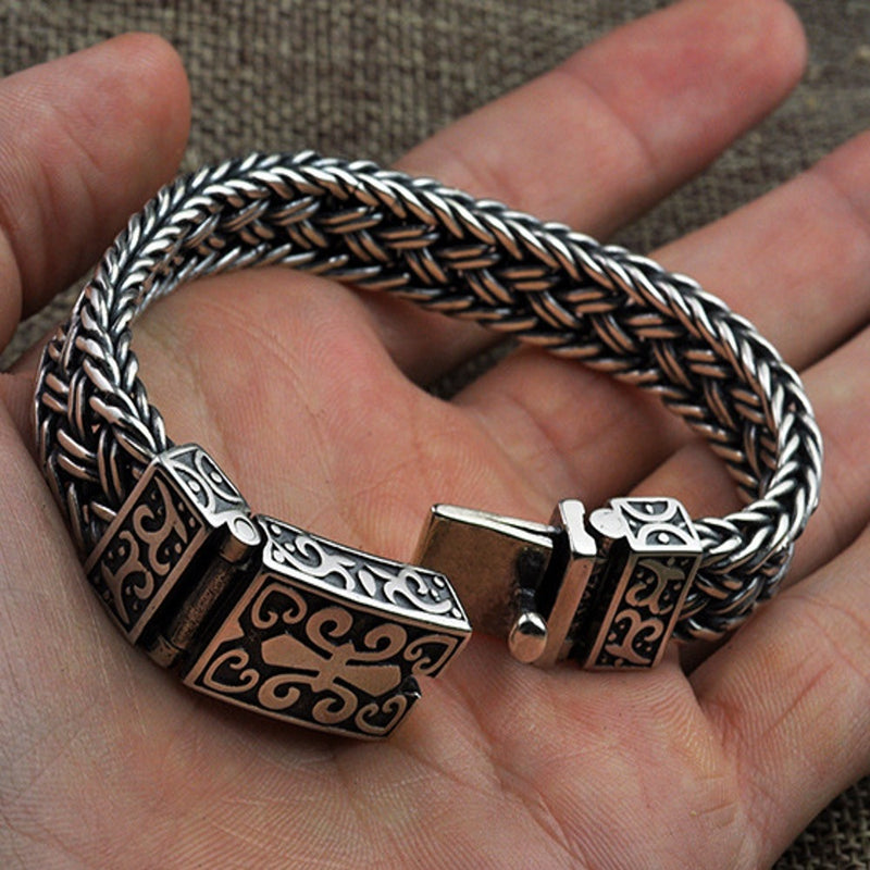BOCAI New Real Solid S925 Pure Silver Bracelet for Man Personality Woven Bracelet Domineering  Retro Fashion Holiday Gifts