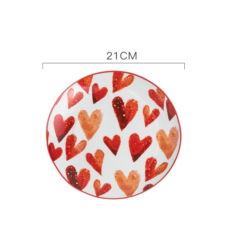 Creative bone china love red stroke ceramic plate Western steak salad dessert cake sushi home kitchen storage decorative plate