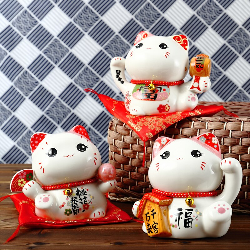 6 inch Ceramic Maneki Neko Money Box Lucky Cat Ornament Home Decor Gift Feng Shui Fortune Cat piggy Bank