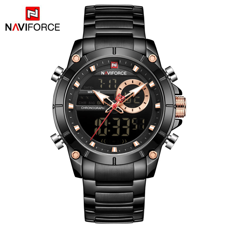 NAVIFORCE Sport Men Watches Fashion Nice Digital Quartz Wrist Watch Steel Waterproof Dual Display Date Clock Relogio Masculino