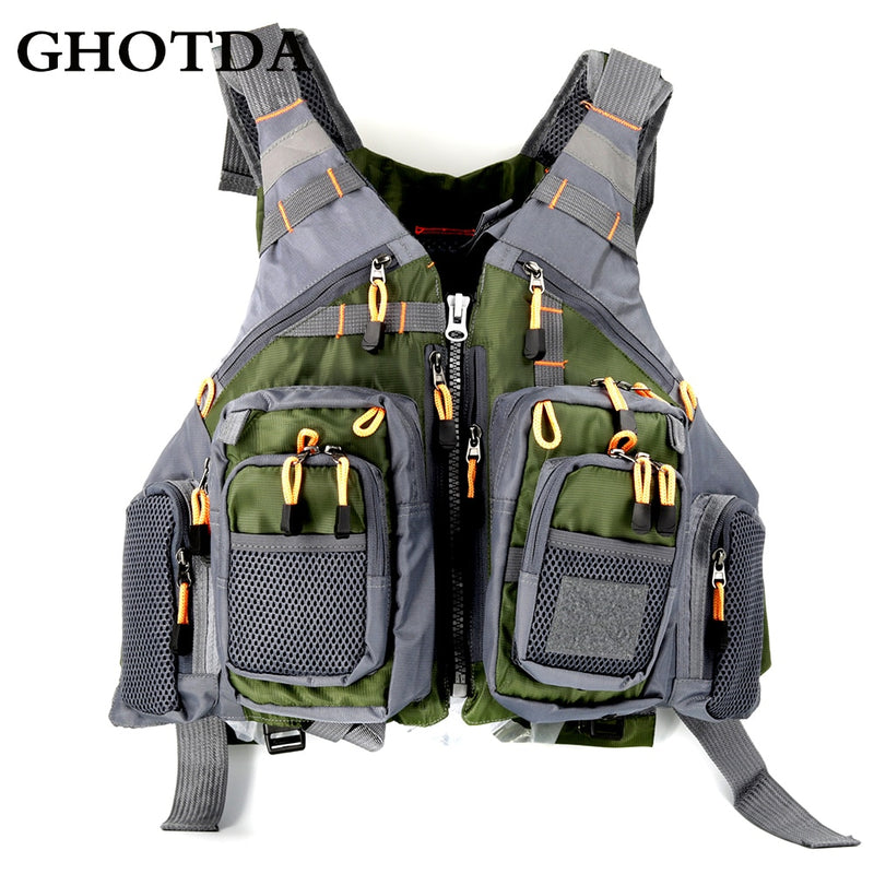 GHOTDA Outdoor Life Vest Fly Fishing Jacket Clothing Travel Vest With Foam Blue/Green/Gray/Red