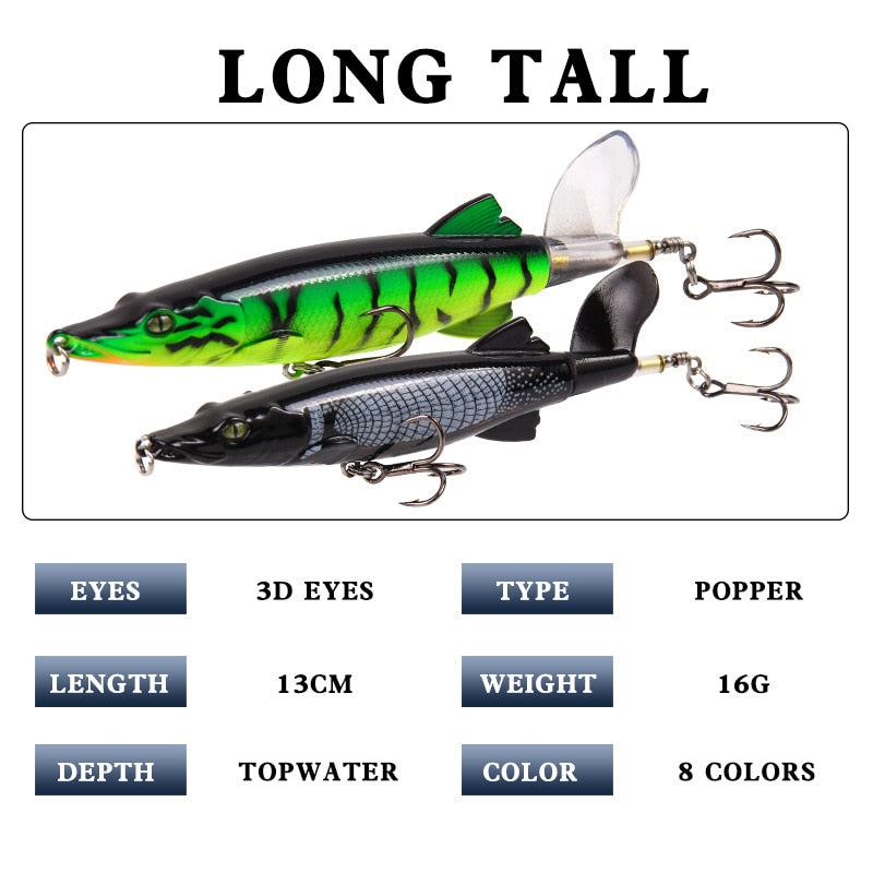 13cm 16g New Whopper Plopper Floating Popper Fishing Lure with Rotatable Soft Tail Artificial Hard Bait Swimbait Pesca