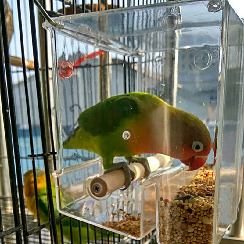 Caja de alimentación a prueba de derrames para loros CAITEC, caja de comida para pájaros, contenedor de comida para loros, resistente a mordeduras, adecuado para pájaros pequeños, loros pequeños