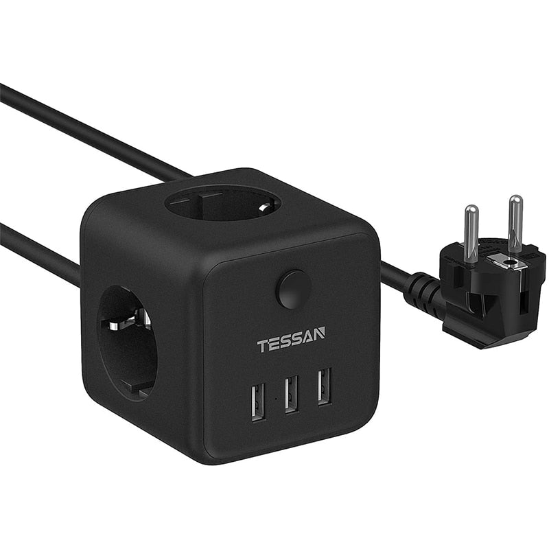 TESSAN Portable Power Strip Cube With 3 EU Outlets &amp; 3 USB Ports On/Off Switch Type E/F Plug Socket Travel Adapter Power Charger