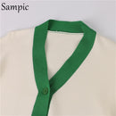 Sampic Lose Patchwork Strickwaren Winter 2021 Frauen Strickjacken Tops Übergroße Langarm Y2K V-Ausschnitt Pullover Lässige Mode Tops