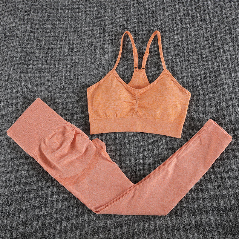 Conjunto de gimnasio sin costuras NORMOV, conjunto de Yoga y Fitness para mujer, trajes deportivos, mallas de cintura alta + sujetador de realce, conjunto de 2 piezas, ropa deportiva