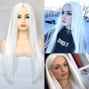 FGY Wine Red Women's Long Straight Hair Natural Hairline Synthetic Wig Honey Golden Brown Pure White With Bangs Daily Wear Wig