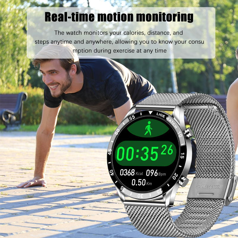 LIGE 2021 Neue Smart Watch Männer Voller Touchscreen Sport Fitness Uhr IP68 Wasserdicht Bluetooth Für Android ios Smartwatch Herren