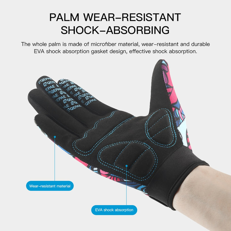 Wholesale Print Cycling Gloves Bike Bicycle Sports Full Finger Hiking Gloves Mesh GEL Winter Gloves Women