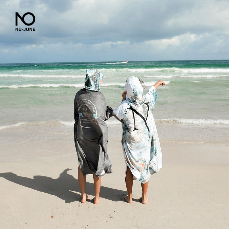 Nu-June Mikrofaser-Neoprenanzug, schnell trocknend, Umkleide-Poncho, Handtuch mit Kapuze zum Schwimmen, Strandtuch, leichter Strand-Surf-Poncho