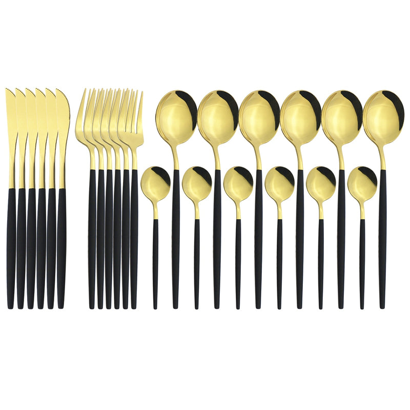 24 Teile / satz Edelstahl Geschirr Set Mix Gold Besteck Set Abendessen Messer Gabel Kaffeelöffel Geschirr Küche Besteck Sets