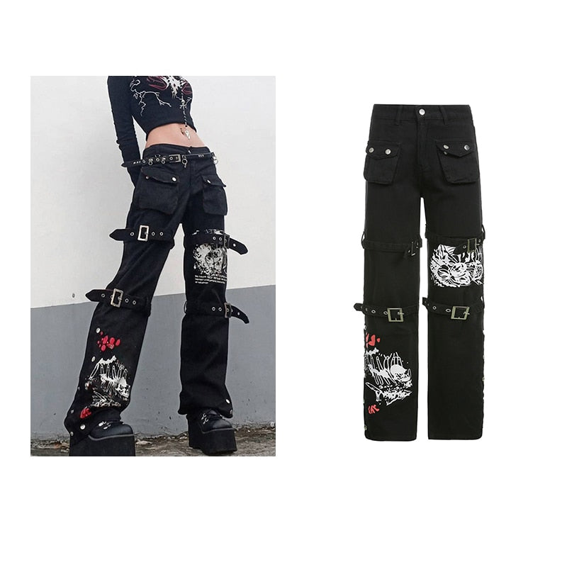 Rapcopter y2k Jeans Retro Schärpen Jeanshose Geraffte Kordelzug Cargohose Damen Große Taschen Hose Damen Streetwear Jeans 90er Jahre