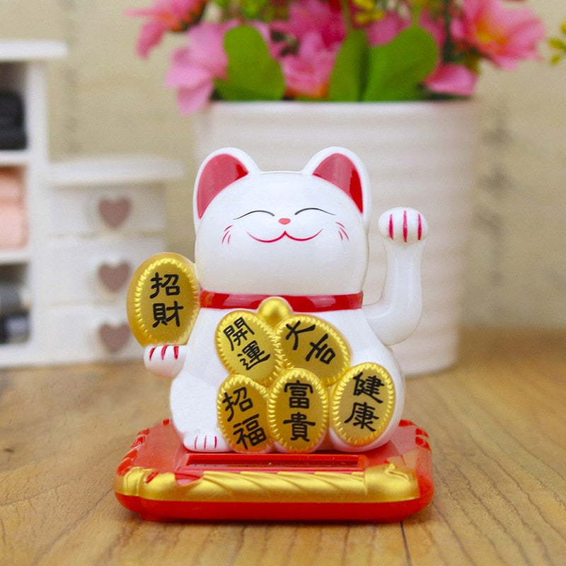 Chinese Lucky Wealth Waving Cat Gold Waving Hand Cat Home Decor Welcome Waving Cat Sculpture Statue Decor Car Ornament