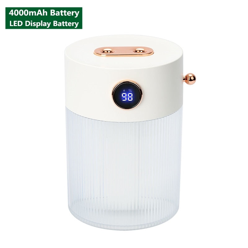 Large Capacity Portable Air Humidifier 4000mah Battery/USB Electric Car Mist Maker Humidifiers Diffusers with Lamp 2 Mist Outlet