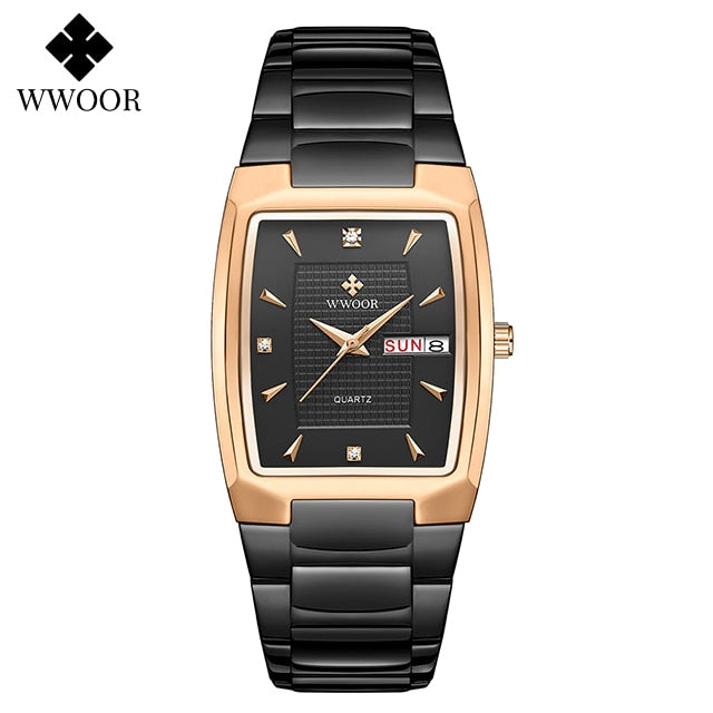 Relogio Masculino WWOOR 2022 New Square Watch Men with Automatic Week Date Man Quartz Wrist Watches Luxury Stainless Steel Gold